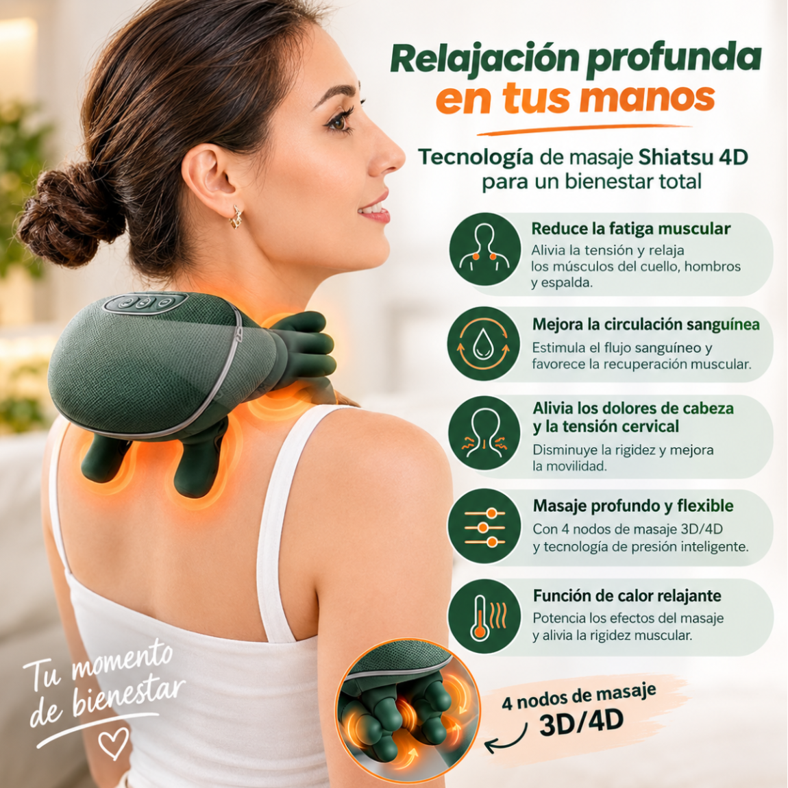 Masajeador de Cuello y Hombros 4D con Calor - Inalámbrico